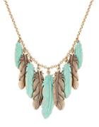 Lucky Brand Sun Kissed Moments Semi-precious Rock Crystal Dual-tone Patina Feather Collar Necklace