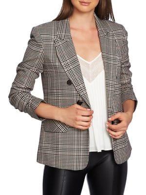 1.state Ruched-sleeve Checked Blazer