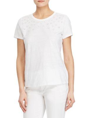 Lauren Ralph Lauren Petite Eyelet-embroidered Cotton Tee