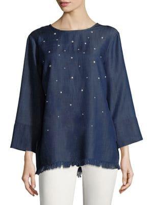 Jones New York Embellished Fringed Top