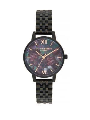 Olivia Burton After Dark Floral Dial Black Ip Bracelet Watch