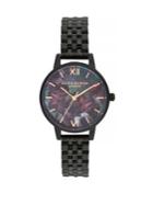 Olivia Burton After Dark Floral Dial Black Ip Bracelet Watch