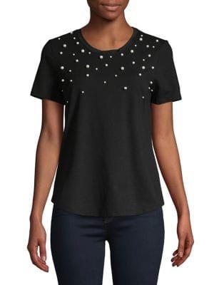 Imnyc Isaac Mizrahi Beaded Jersey-knit Tee