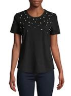 Imnyc Isaac Mizrahi Beaded Jersey-knit Tee