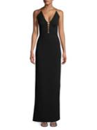 Aidan By Aidan Mattox Lace-up V-neck Dress