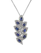 Effy Diamond, Sapphire And 14k White Gold Leaf Pendant Necklace, 1.37 Tcw