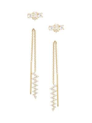 Nadri Goldtone & Crystal 2-pair Stud & Threader Earrings