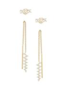 Nadri Goldtone & Crystal 2-pair Stud & Threader Earrings