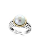 Effy White Round Fresh Water Pearl, 18k Yellow Gold And Sterling Silver Ring
