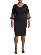 Alex Evenings Plus Illusion Detail Bell Sleeve Shift Dress