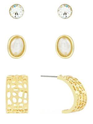Jessica Simpson Set Of Three Faux Pearl And Crystal Stud Earrings