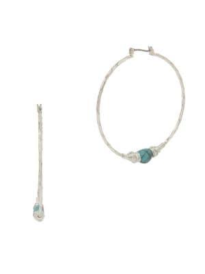 Robert Lee Morris Soho Turks & Beads Silvertone And Turquoise Hoop Earrings