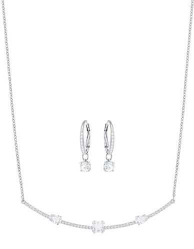 Gray Swarovski Crystal Drop Earrings And Pendant Necklace Set