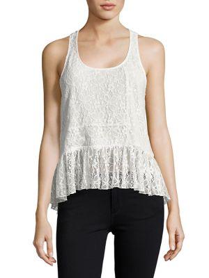 Design Lab Lord & Taylor Floral Lace Peplum Top