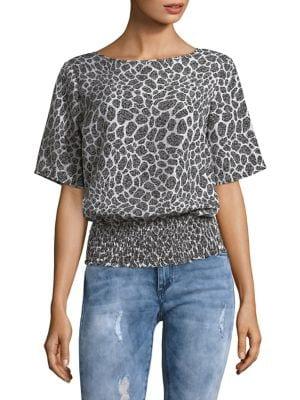 Michael Michael Kors Petite Leopard Print Smocked Top