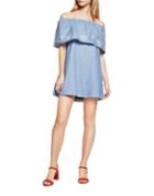 Bcbgeneration Embroidered Off-the-shoulder Chambray Dress