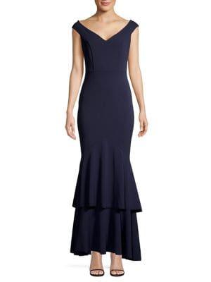 Quiz Ruffled-hem V-neck Gown