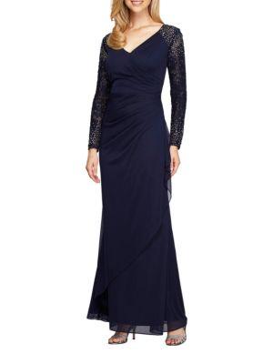 Alex Evenings Ruched Beaded Gown