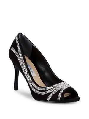 Nina Rylinn Embellished Leather Peep-toe Pumps
