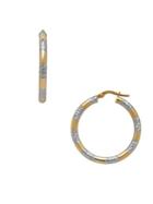 Lord & Taylor 14k Pdc Italian Gold And Rhodium Stations Round Hoop Earrings