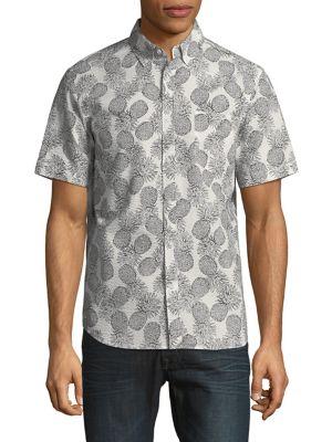 Black Brown Pineapple Short-sleeve Button Down Shirt