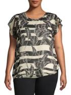 Vince Camuto Plus Flutter Sleeves Tropical Leaves Top