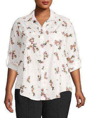 Lord & Taylor Plus Nancy Floral Roll-tab Shirt