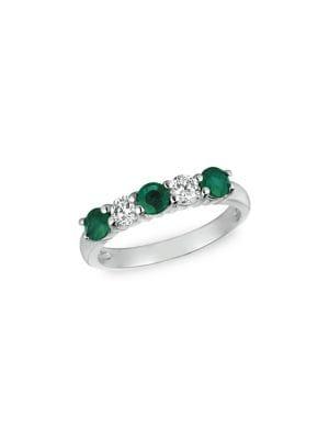 Morris & David 14k White Gold, Emerald & Diamond Band Ring