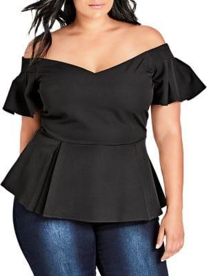 City Chic Plus Plunging V-neck Peplum Top