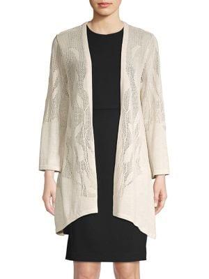 Joseph A Leaf Stitch Pointelle Cotton Blend Cardigan