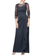 Alex Evenings Embroidered Illusion Long A-line Dress