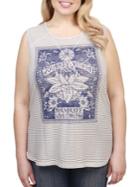 Lucky Brand Plus Striped Graphic Printed Top