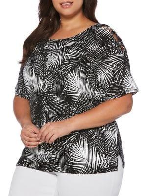 Rafaella Plus Two-tone Palms Blouse