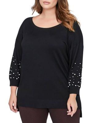 Addition Elle Michel Studio Plus Embellished Dropped-shoulder Sweater