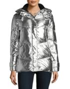 Vince Camuto Silver Hooded Puffer Jacket