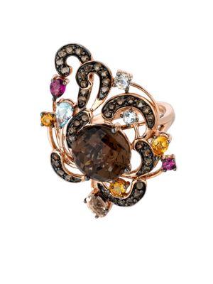 Levian Smoky Quartz And Multi Stone Ring In 14 Kt. Rose Gold