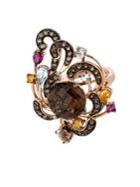 Levian Smoky Quartz And Multi Stone Ring In 14 Kt. Rose Gold