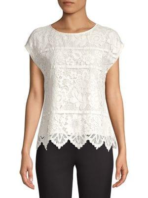 Vince Camuto, Plus Size Petite Scalloped Lace Top