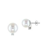 Sonatina 7-7.5mm Akoya Cultured Pearl, Diamond And 14k White Gold Stud Earrings