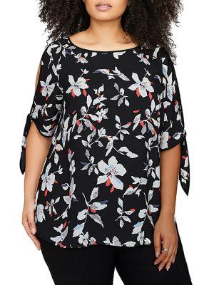 Addition Elle Michel Studio Plus Floral Elbow-sleeve Blouse