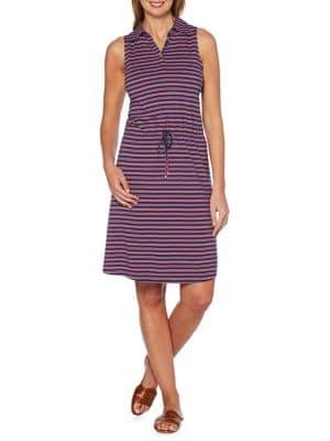 Rafaella Striped Collared Drawstring Dress