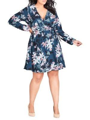 City Chic Plus Luna Floral Long Sleeve Dress