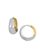 Sonatina 14k White, Yellow Gold & Diamond Huggie Hoop Earrings