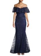 Nicole Bakti Off-the-shoulder Sequined Ruffle Gown