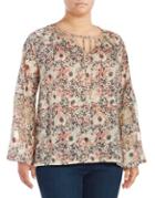 Lucky Brand Plus Floral Bell-sleeve Top