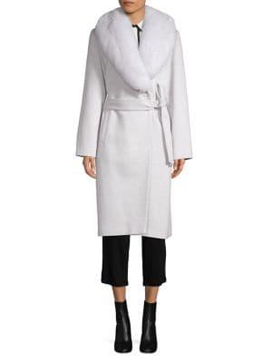 Sofia Cashmere Fox Fur-trimmed Wool & Cashmere Wrap Coat