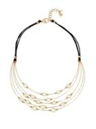 Robert Lee Morris Soho Faux Pearl, Crystal And Leather Multi-row Wire Frontal Necklace