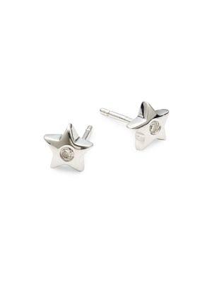 D For Diamond Sterling Silver Flower Stud Diamond Earrings