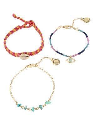 Bcbgeneration Festival Fashion Set Of 3 Goldtone, Turquoise & Crystal Bracelets