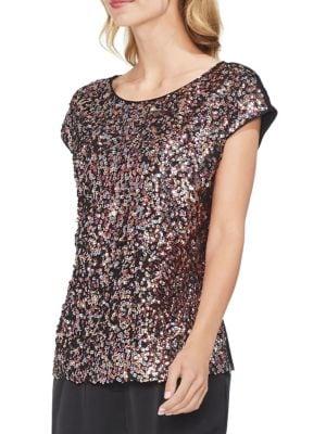 Vince Camuto Petite Roundneck Sequin Top